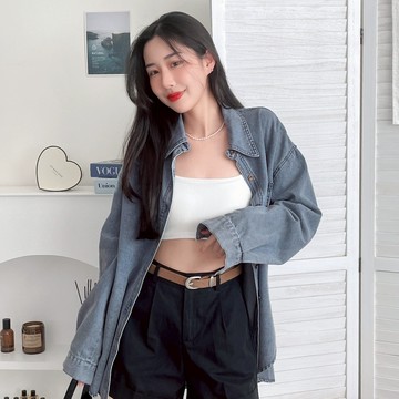 【Fee隔日到貨2色】翻領排扣軟牛仔襯衫外套🔥丹寧牛仔 襯衫 翻領復古牛仔外套 素色口袋牛仔外套 女性外套 秋冬穿搭