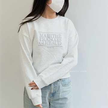 MARITHÉ FRANÇOIS GIRBAUD 藕粉/淺灰 短版長袖 上衣 刺繡字體 正韓 MFG