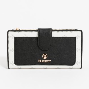 PLAYBOY - 翻蓋長夾  黑白TWO系列 - 米白色