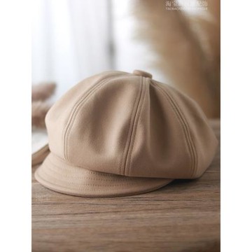 百搭文藝帽子女秋冬季貝雷帽休閑顯臉小日系畫家帽短檐純色八角帽