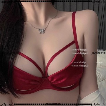 大促銷六🎉🎉紅色純欲內衣女大胸顯小收副乳防下垂光面無痕超薄款舒適文胸套裝💥