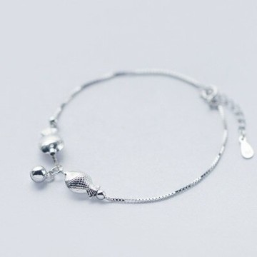 925純銀手鍊 手環-韓版小魚鈴鐺造型情人節生日禮物女飾品73dp85【獨家進口】【米蘭精品】