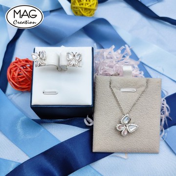 20周年組合-18K白金天然貝殻天然鑽石耳環配吊墜