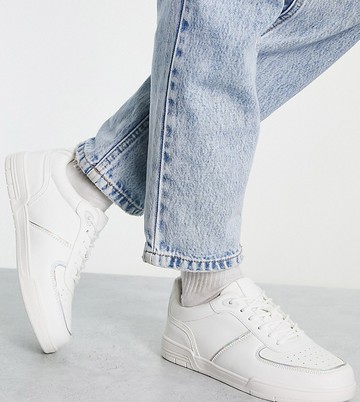 London Rebel Wide Fit chunky lace up trainers in white