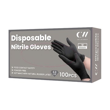 CW Life Group 一次性丁腈手套 3.5g  黑色  中(M)  1盒