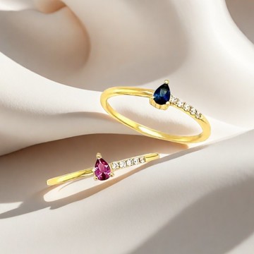 純14K│簡雅水滴藍寶鑽戒│黃K