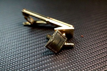 銅色袖扣領帶夾套裝免費刻字設計簽名款