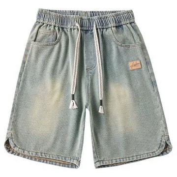【店鋪熱銷】夏季薄款星空紋牛仔短褲男士2024直筒寬鬆美式潮牌休閒五分中褲子