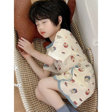 ❤️AL❤️ 兒童睡衣 男童睡衣 兒童夏季睡衣 男童奧特曼短袖睡衣夏季中小童家居服兒童冰絲網眼透氣空調服套裝
