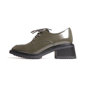 KOKKO英倫風亮皮微寬楦綁帶厚底鞋墨綠色