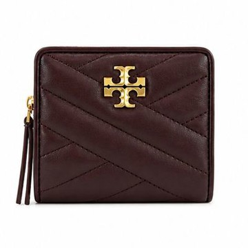 TORY BURCH KIRA 金字LOGO羊皮斜紋拉鍊零錢短夾(紅蘋果)