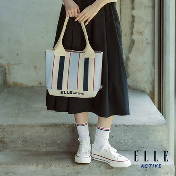 【ELLE ACTIVE】大容量撞色條紋針織側肩包-水藍色(EA26S1FB610-31)