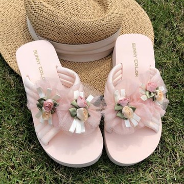 SUNNY COLOR拖鞋女夏季仙女風花朵ins潮2024新款外穿百搭一字涼拖