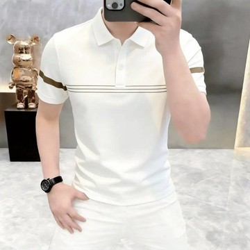 【本季新款🔥】修身條紋POLO衫 翻領短袖上衣 休閒半袖 冰絲涼感透氣 彈力圓領短袖