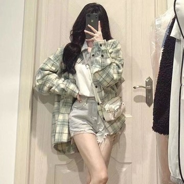 【韓系寬鬆】女裝格子襯衫 薄款外套 日系 春夏 新款 休閒 百搭 小眾 長袖襯衣 潮