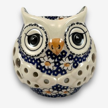 波蘭手繪手工陶-貓頭鷹精油燭台 11cm 靜謐艷紅系列 設計師款