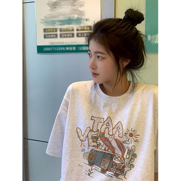 值得入手！ t恤女 短袖上衣 美式上衣 寬鬆衣服 美式t恤 上衣女 oversize 短袖 印花 t恤 寬鬆上衣短袖