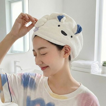 珊瑚絨加厚三角乾髮帽 白