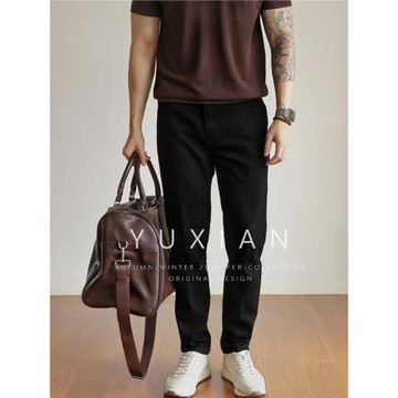 YUXIAN黑牛水洗四面彈力休閑商務黑色牛仔褲修身直筒彈力男士長褲