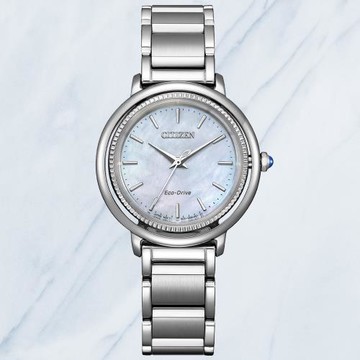 CITIZEN星辰 L系列 光動能 優雅白蝶貝腕錶 EM1100-84D