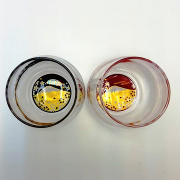 【日本紀州漆器】手工蒔繪富士山玻璃對杯組(黑/朱紅)