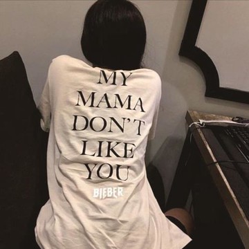 justinbieber同款比伯我媽媽不喜歡你男女情侶短袖t恤沙色圓領