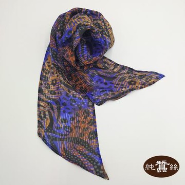 【岱妮蠶絲】純蠶絲印花喬琪紗飄帶絲巾-迷幻豹紋(SYC01404)
