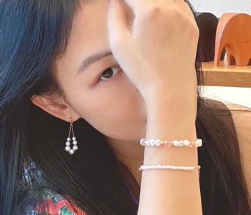 天然淡水巴洛克&捷克粉珠14KGF桃花手鍊 日 禮物首選