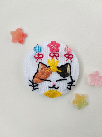 雛人形貓咪刺繡髮圈 桃花節