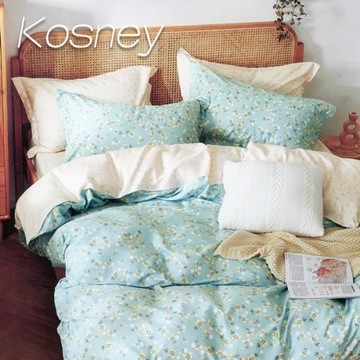 KOSNEY 碎花拾影綠  頂級100%精梳純棉單人床包被套組