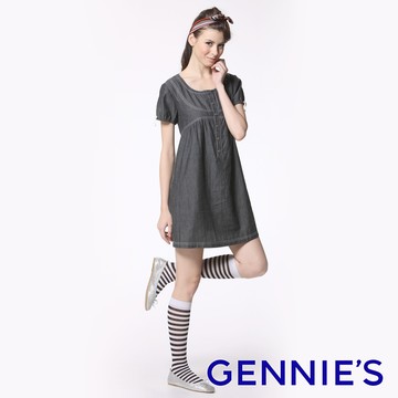 Gennies奇妮 輕質隨性牛仔春夏哺乳洋裝-灰黑(GNA35)