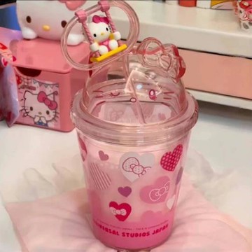 現會蕩秋千KT凱蒂貓水杯大容量可愛凱蒂貓少女送女友兒童加厚超萌