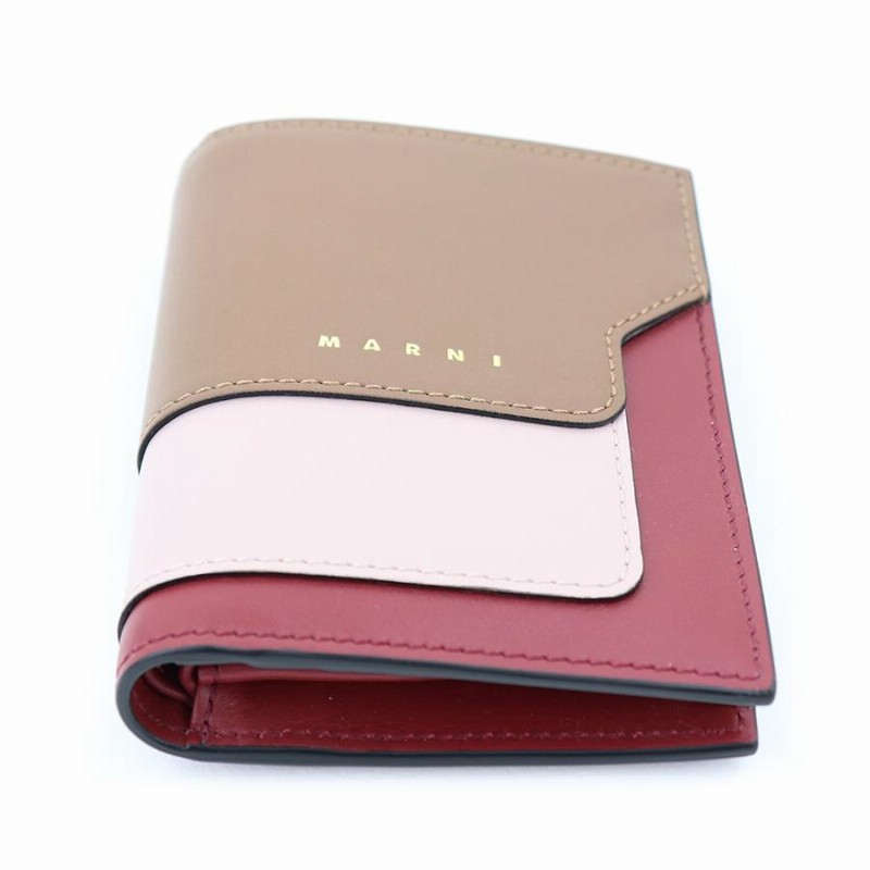 MARNI 二つ折り財布 ブラウン/ピンク/レッド マルニ 二つ折り財布 財布 レディース バイカラー モカブラウン