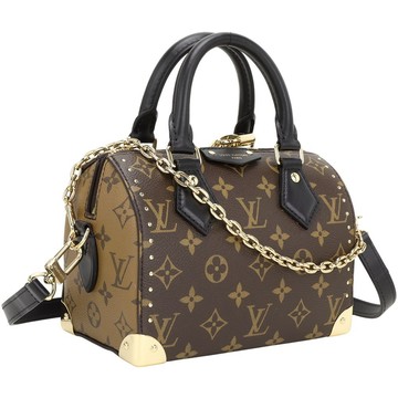 Louis Vuitton LV路易威登 M13146 Speedy Trunk 20 雙背帶經典帆布硬箱波士頓包(咖啡色)