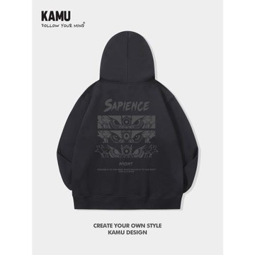 中國風舞獅連帽衛衣男款2025新款春秋季加絨加厚百搭重磅上衣服