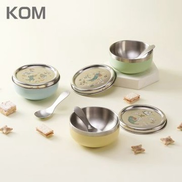 KOM x Guji-Guji系列｜彩色雷雕磨砂不鏽鋼兒童隔熱碗11.5cm-三入(三款各一 316不鏽鋼)