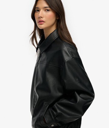 Superdry Women's Collared Oversized Bomber Jacket Black Size: 4