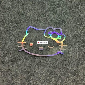 可開發票☆桃園出貨💕&汽車貼紙KT貓車貼反光七彩鐳射電動車摩托車裝飾