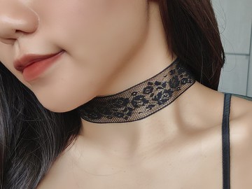 黑/白 裸肌感 寬版復古花蕾絲choker