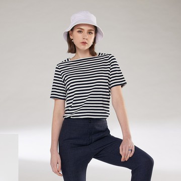 INDIGO條紋船領短袖上衣