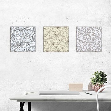 壓克力方形淺色黑線條無框畫 玫瑰花 樹葉 百合花 掛畫 裝飾畫