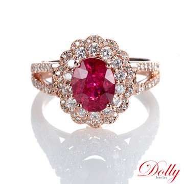 買一送一 Dolly 18K金 無燒紅寶石2克拉玫瑰金鑽石戒指-005