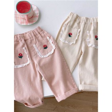 女寶寶花朵休閑哈倫褲2025春夏新款兒1童百搭褲子女3童韓版直筒褲