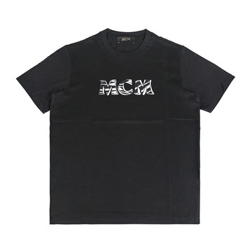 MCM斑馬條紋3D字母LOGO設計純棉圓領短袖T恤(男款/黑)