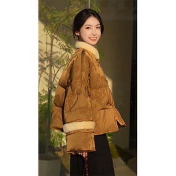 (免運)小眾設計高級感超好看新中式女裝中國風咖色棉衣棉服棉襖外套秋冬