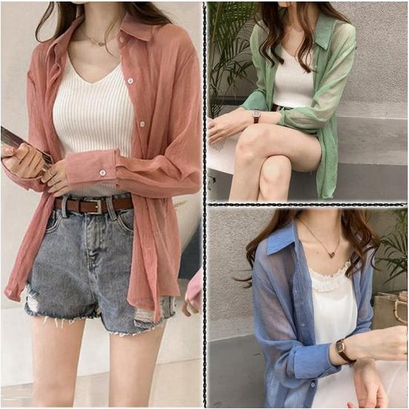 シースルー ルーズ シャツ レディース サマーカーディガン シャーベットカラー 夏服 長袖 透け 襟 40代 50代 きれいめ 通販 Lineポイント最大0 5 Get Lineショッピング