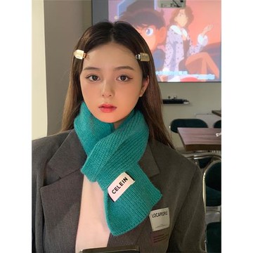 女秋冬季ins短款毛線潮綠小圍巾