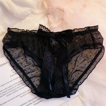 日系甜美可愛性感背后大蝴蝶結蕾絲俏皮少女三角內褲女生低腰透明