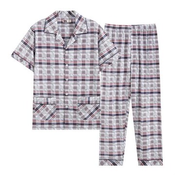 中老年全棉男睡衣夏季薄款純棉短袖長褲男睡衣加大碼男士睡衣套裝