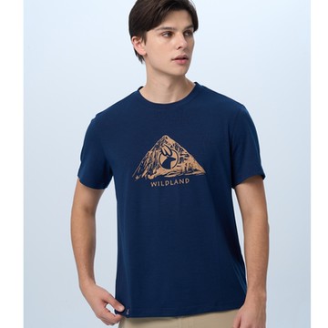 【WILDLAND荒野】男經典鹿頭圓領上衣深藍色